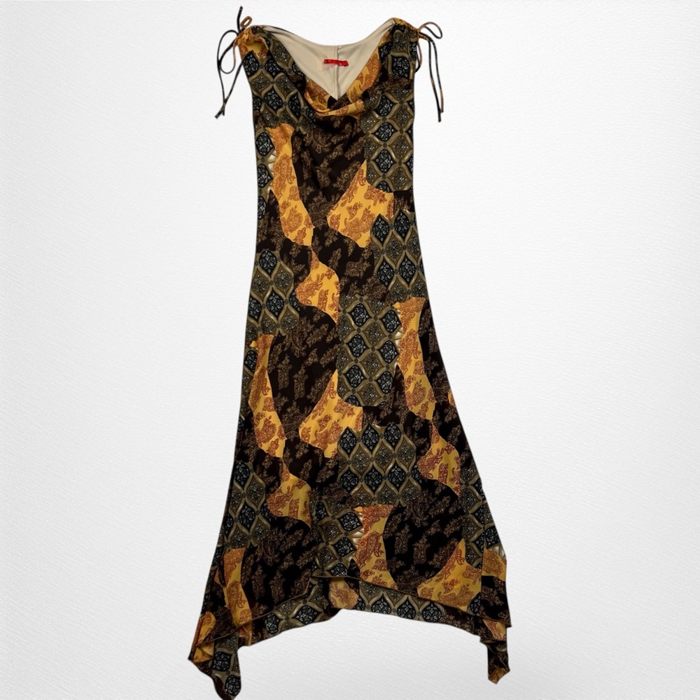 Vintage Patchwork Cowl Neck Dress